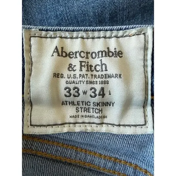 Abercrombie & Fitch Men’s 33x34 Athletic Skinny Stretch Jeans Medium Wash EUC - Picture 6 of 9